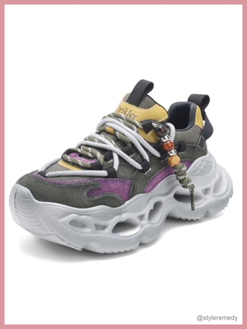 Women's Chunky Platform Sneakers Suede Leather Lace-Up Athletic Walking Shoes